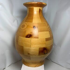 Vintage Wood Lathe Turned Vase. Approx 5.5" Wide x 8.5" Deep. Preowned. (1223)